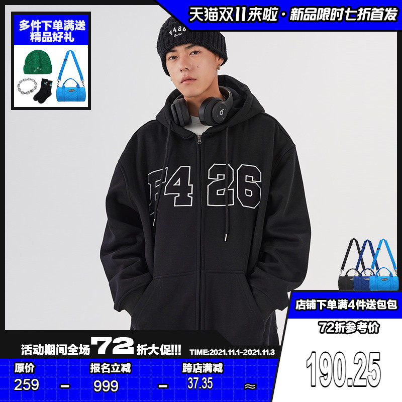 【F426官方店】国潮牌秋季情侣嘻哈四色大LOGO开衫宽松休闲卫衣