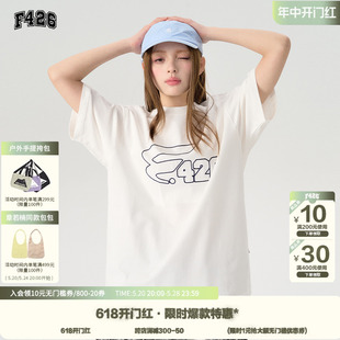 情侣宽松美式 国潮牌夏季 T恤 F426官方店 图标logo辫子绣短袖