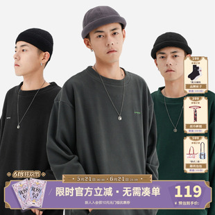 【F426官方店】潮牌情侣基础摇粒绒贴布卫衣男秋款宽松休闲上衣