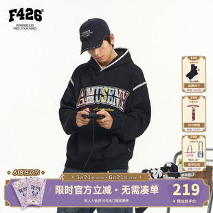 【F426官方店】国潮牌冬季新款休闲连帽字母彩虹流苏贴布绣卫衣