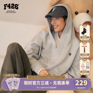 【F426官方店】『柔系美式』夏季新款美式复古拼接V领帽衫卫衣