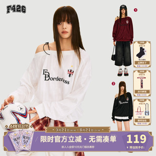 【F426官方店】国潮牌秋季新款宽松休闲美式印花斜肩球衣卫衣