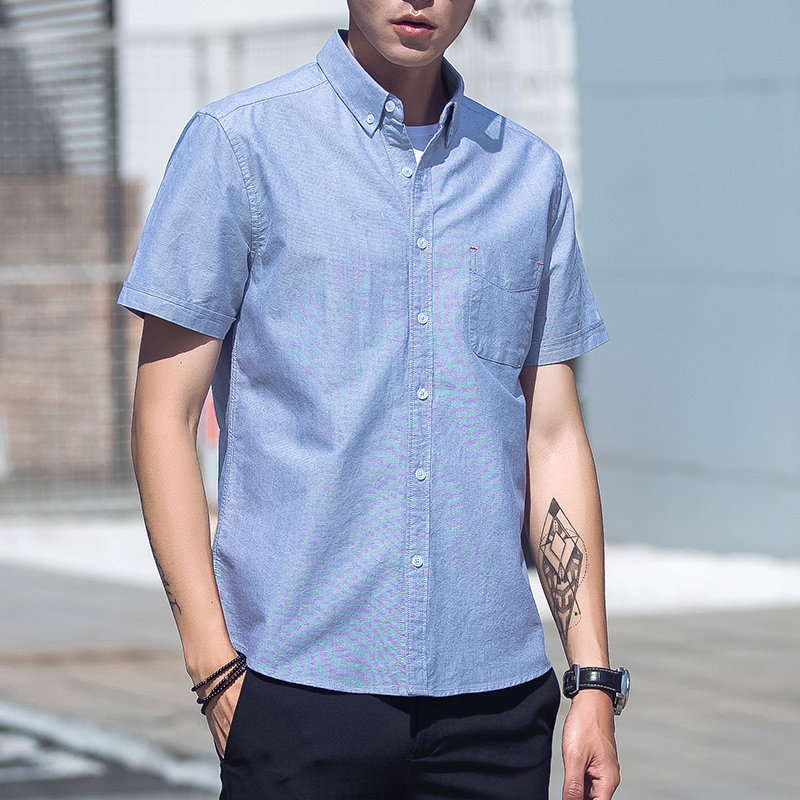 夏季男士纯棉衬衣宽松韩版寸商务休闲修身短袖衬衫男上衣大码潮流