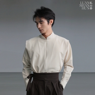 春秋长袖 乱山昏 假两件隐形拉链前襟衬衫 国风立领飞袖 日常 新中式