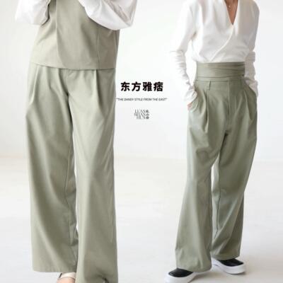 乱山昏 东方雅痞 新中式国风休闲版型无性别通勤绿色长男裤春秋冬