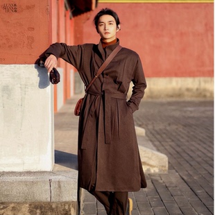 乱山昏「侠」新中式国风修身立领单排扣飞袖坎肩大衣呢长外套冬季