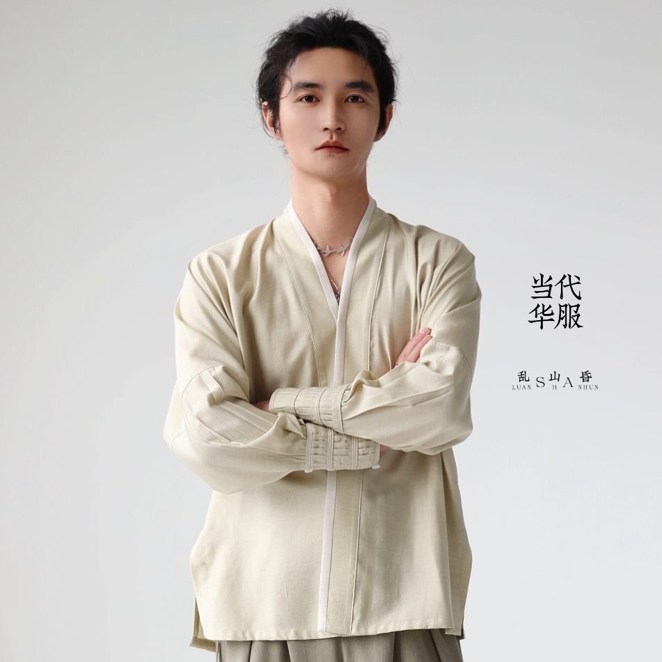 乱山昏新中式国风浅绿色衬衫