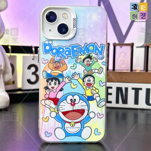 凌彩创艺二次元开心哆啦A梦手机壳适用苹果16promax华为vivoiqooZ10Turb小米15pro一加13T红米70至尊IMD彩银