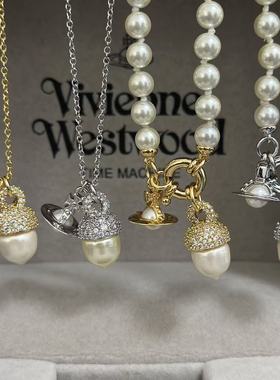 小榛果珍珠土星项链高级感御姐风精工榛果锁骨链