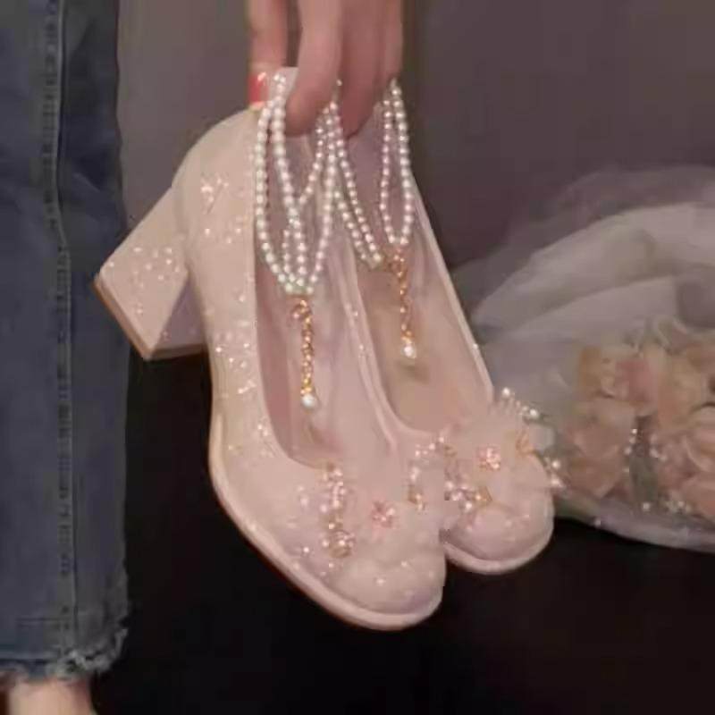 玛丽珍婚鞋法式粗跟水晶公主气质高级感绝美主婚纱鞋成人礼高跟鞋,女鞋,玛丽珍鞋,淘宝优惠券,粉丝福利购,淘宝优惠卷