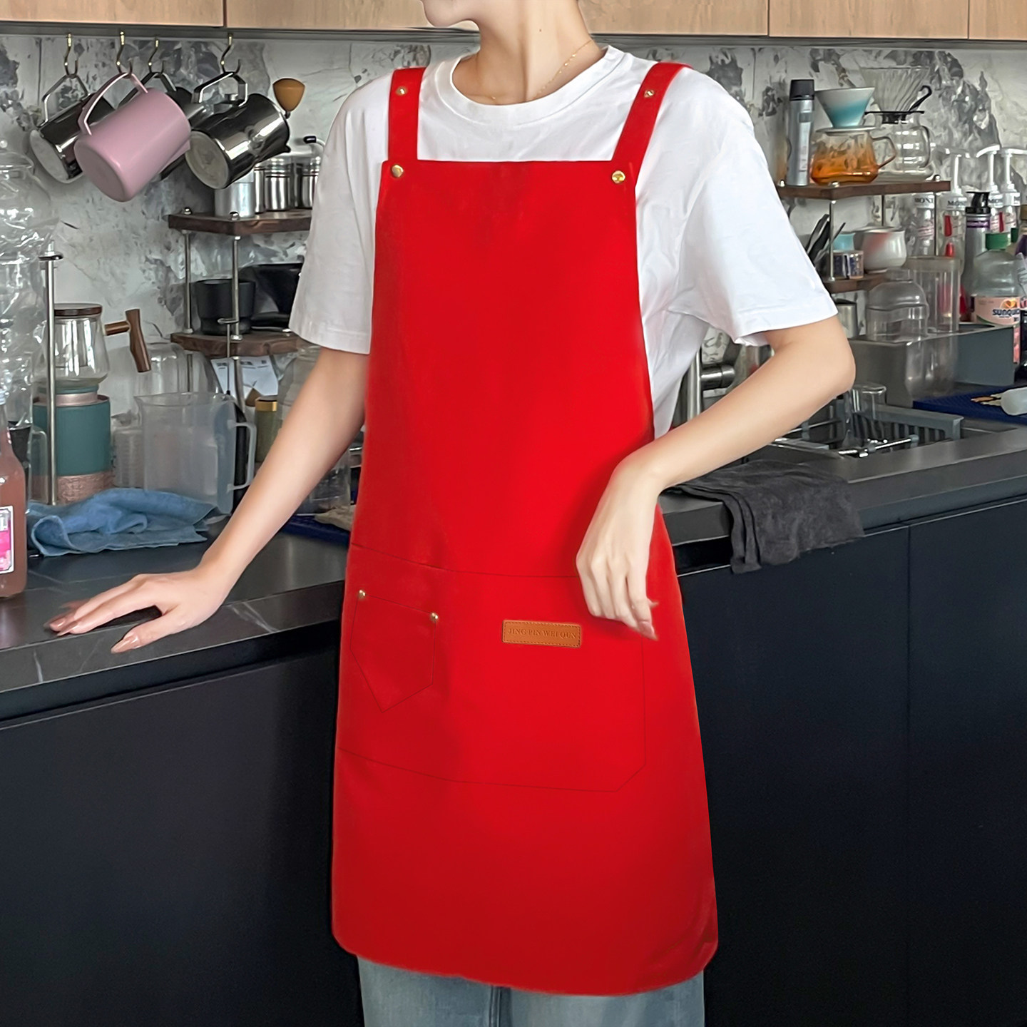 防水围裙工作服餐饮专用定制logo印字订制做饭服务员围腰男女红色,家庭/个人清洁工具,围裙,淘宝优惠券,粉丝福利购,淘宝优惠卷