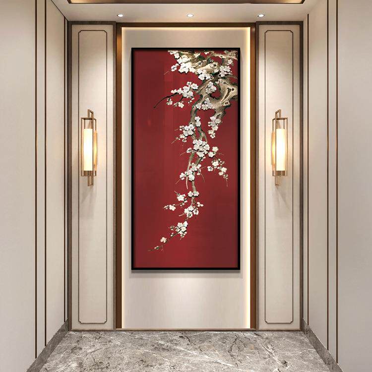 新中式玄关装饰画现代客厅走廊过道喜上眉梢壁画墙画水墨梅花挂画