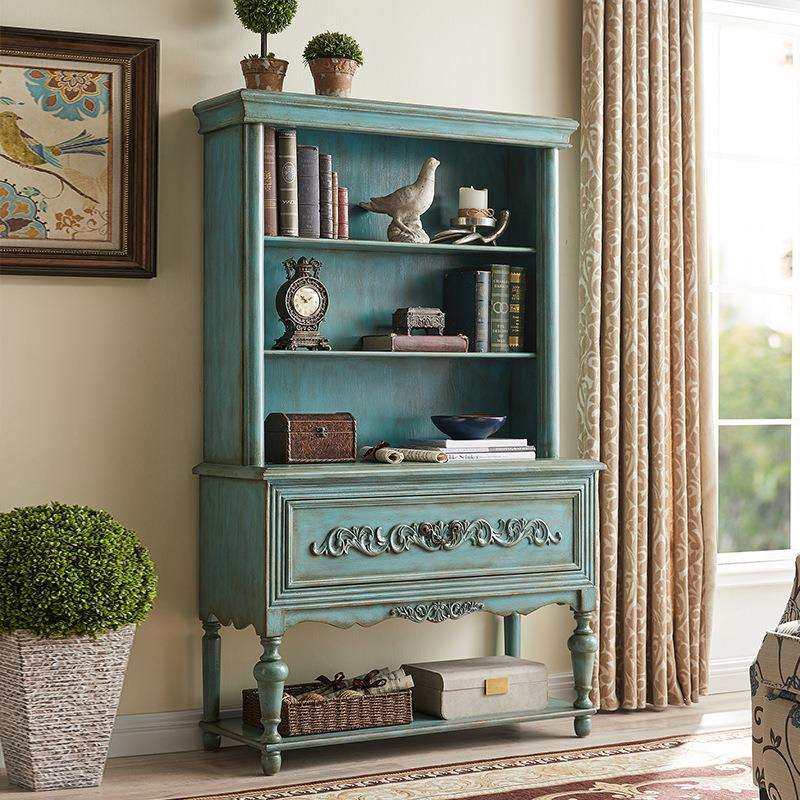 美式乡村实木仿古书柜书橱衣柜上海家具法式复古做旧客厅展示柜