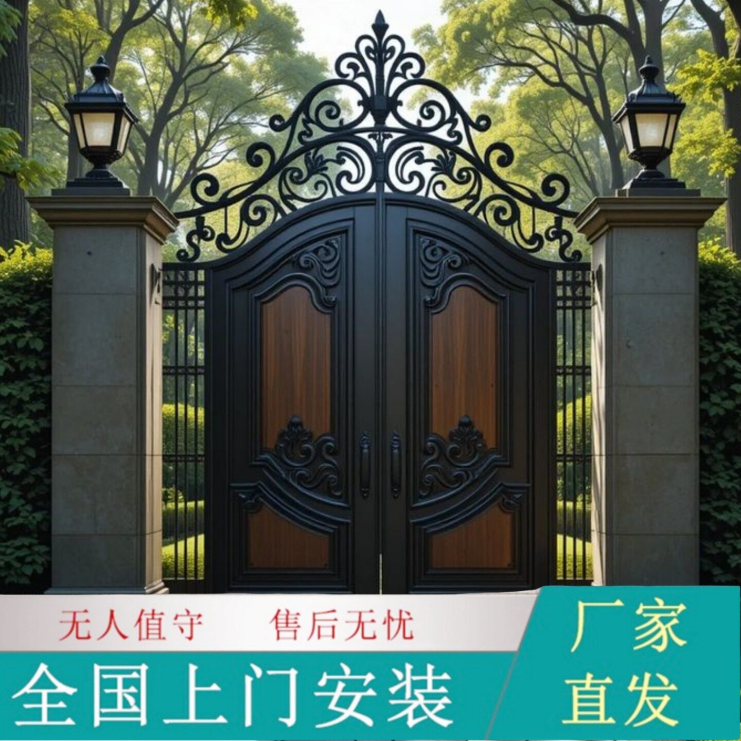 欧式铁艺庭院大门进户防盗门户外别墅院门单双开铁艺门现代简约