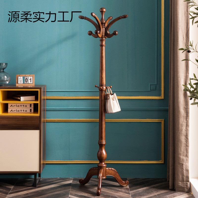 W6欧式全实木衣帽架卧室落地挂衣架木质房间单杆式家用收纳大衣服
