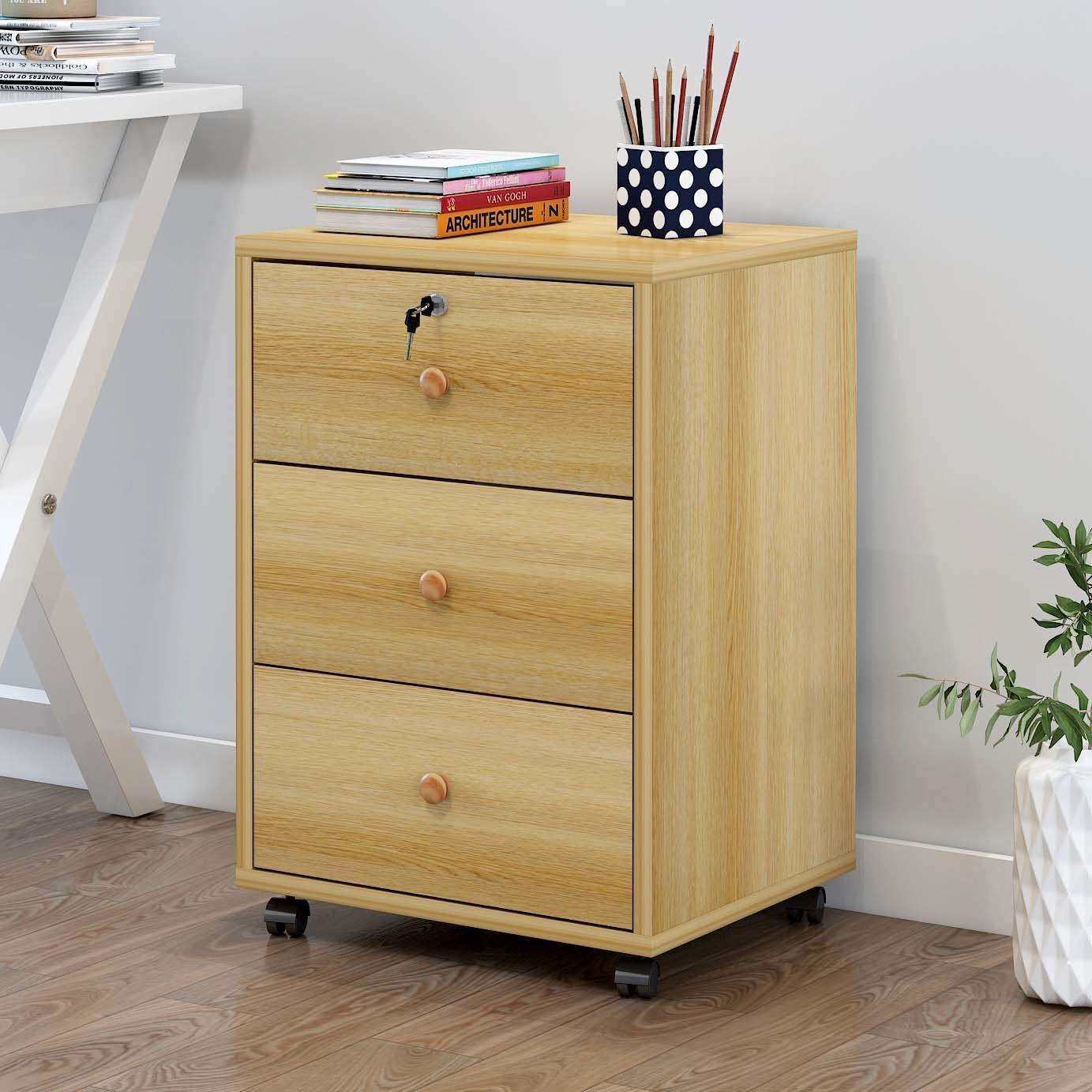 文件柜带锁收纳柜子办公桌下矮柜抽屉柜多层木质资料柜家用储物柜