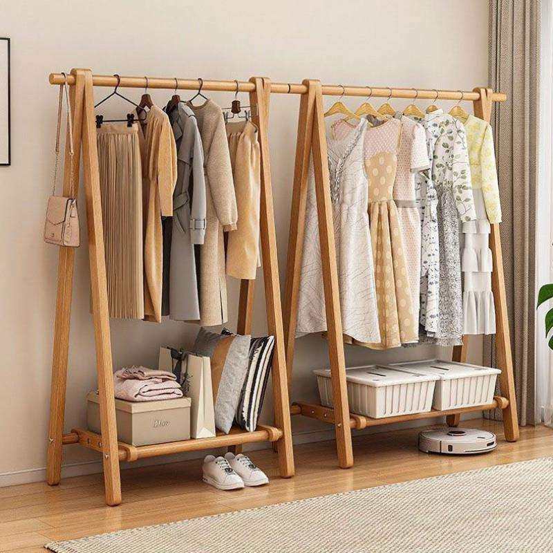 dpp实木榉木衣架落地立式轻奢多功能收纳三角衣架卧室衣帽间挂衣