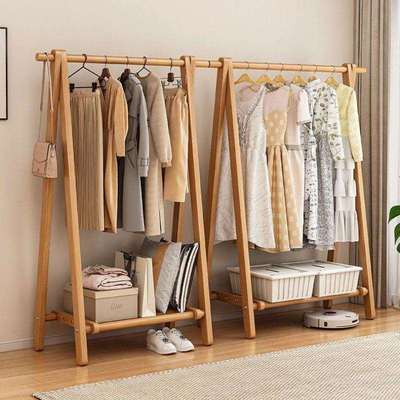 dpp实木榉木衣架落地立式轻奢多功能收纳三角衣架卧室衣帽间挂衣