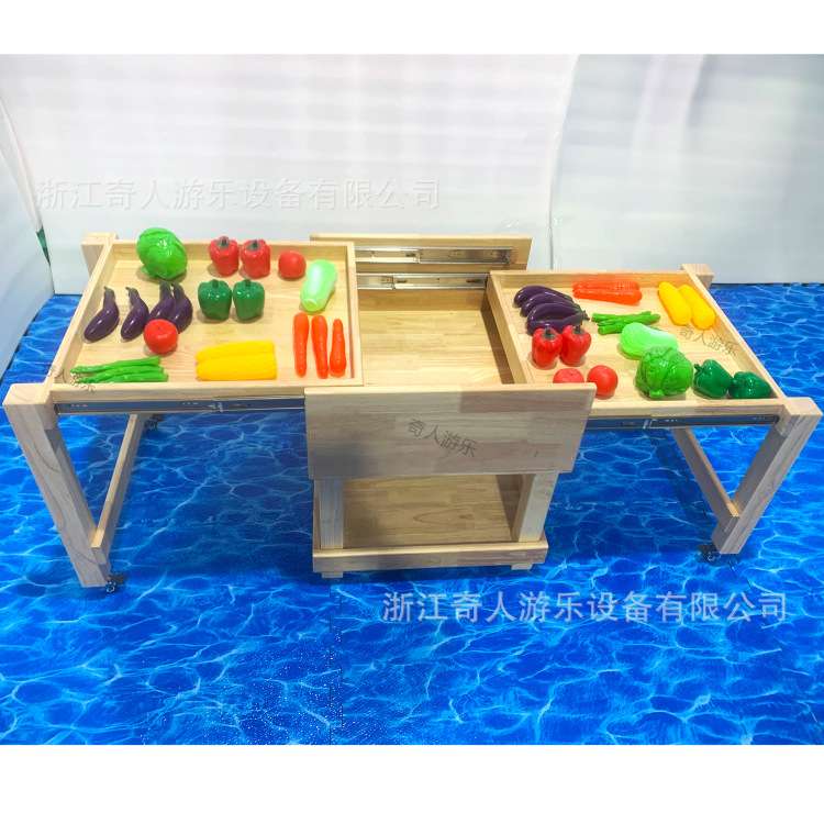 幼儿园儿童区角木质生活操作台保温桶收纳架早教原木分餐桌橱柜子