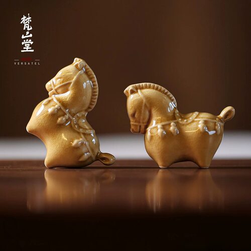 梵山堂茶道摆件马年新品赤金琉璃小唐马茶宠小摆件茶玩茶具盖置
