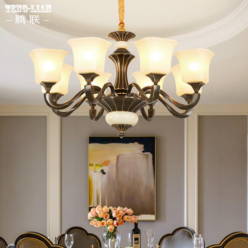 美式客厅全铜吊灯欧式复古复式楼大厅卧室餐厅吊灯楼梯中空吊灯具
