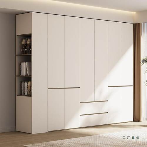免拉手ENF级实木衣柜家用卧室新款大衣橱奶油风分段式柜子欧松板