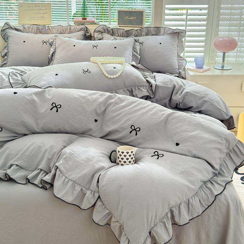 公主风加厚刺绣精品三四件套A类母婴级被套单人床学生宿舍