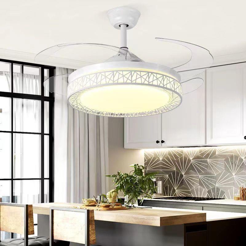 2025新款现代简约一体隐形风扇灯餐厅卧室客厅智能语音吊灯带风扇