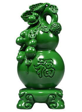 绿色实木质雕刻葫芦摆件大号葫芦