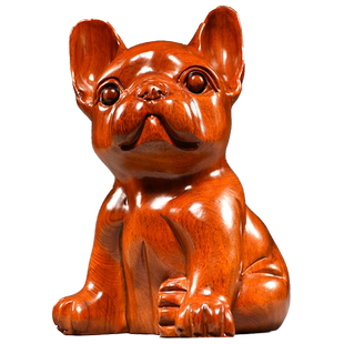花梨木雕狗摆件木质十二生肖木头狗家居补角吉祥物装饰红木工艺品