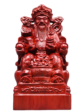 红色木雕财神爷摆件文财神