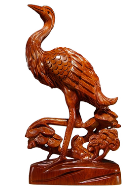 松鹤延年摆件木雕家居客厅工艺品