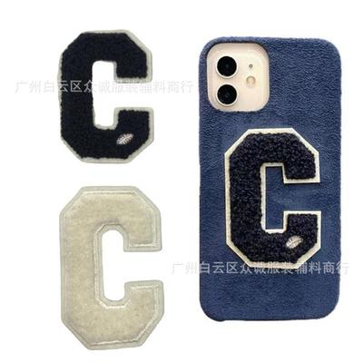 现货新款潮牌混合绣英文字母C毛巾绣布贴服装鞋帽手机壳配饰爆款