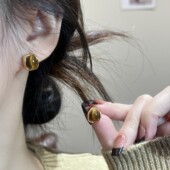 秋冬复古美拉德方形耳钉2025新款 爆款 高级感轻奢小众设计耳环耳饰