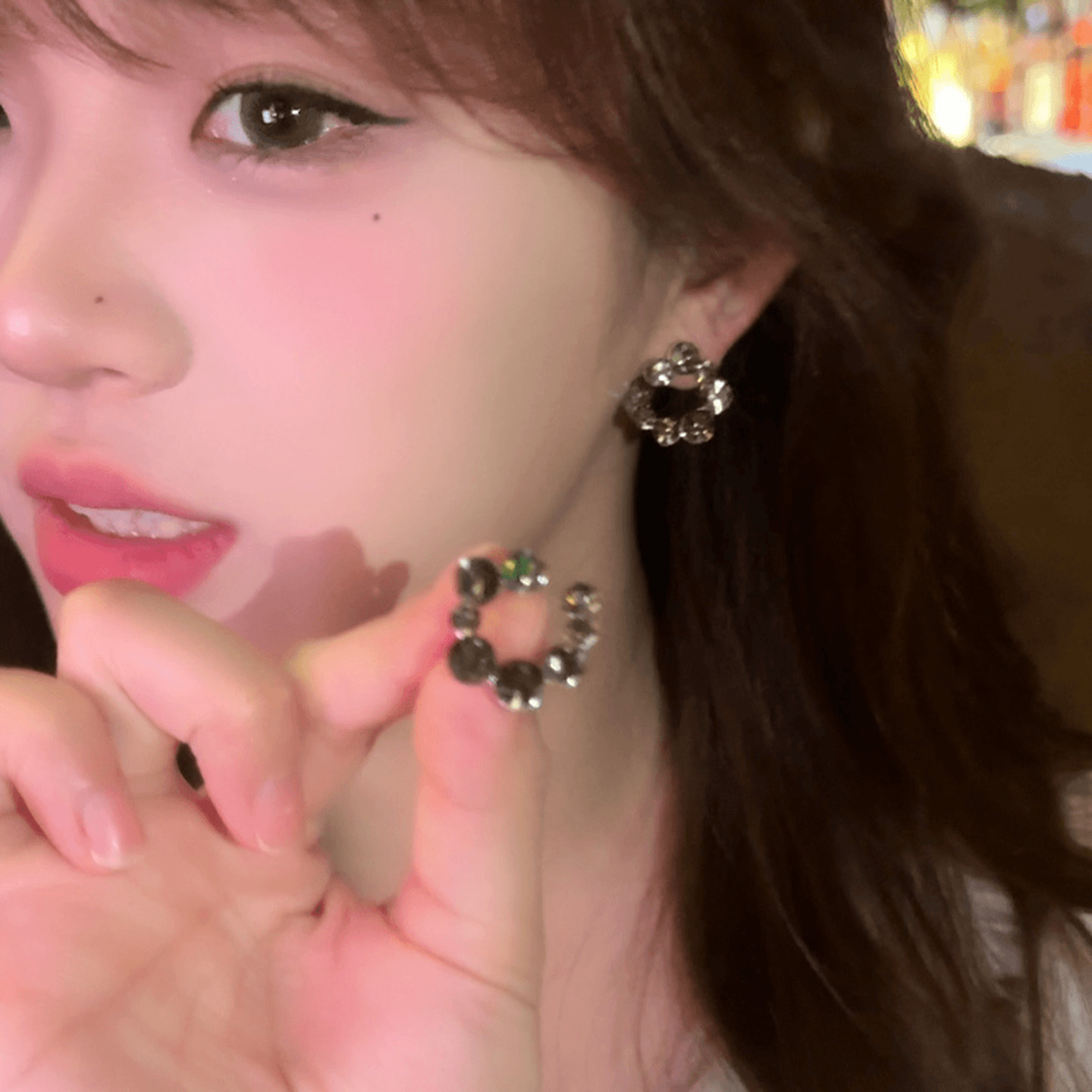 暗夜柏林灰满钻几何锆石拼接耳钉女2025新款爆款小众耳钉气质耳饰