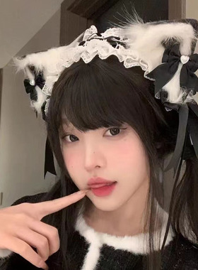 可爱洛丽塔猫耳朵发箍女Lolita猫娘蝴蝶结发带kc女仆兽耳发夹头饰