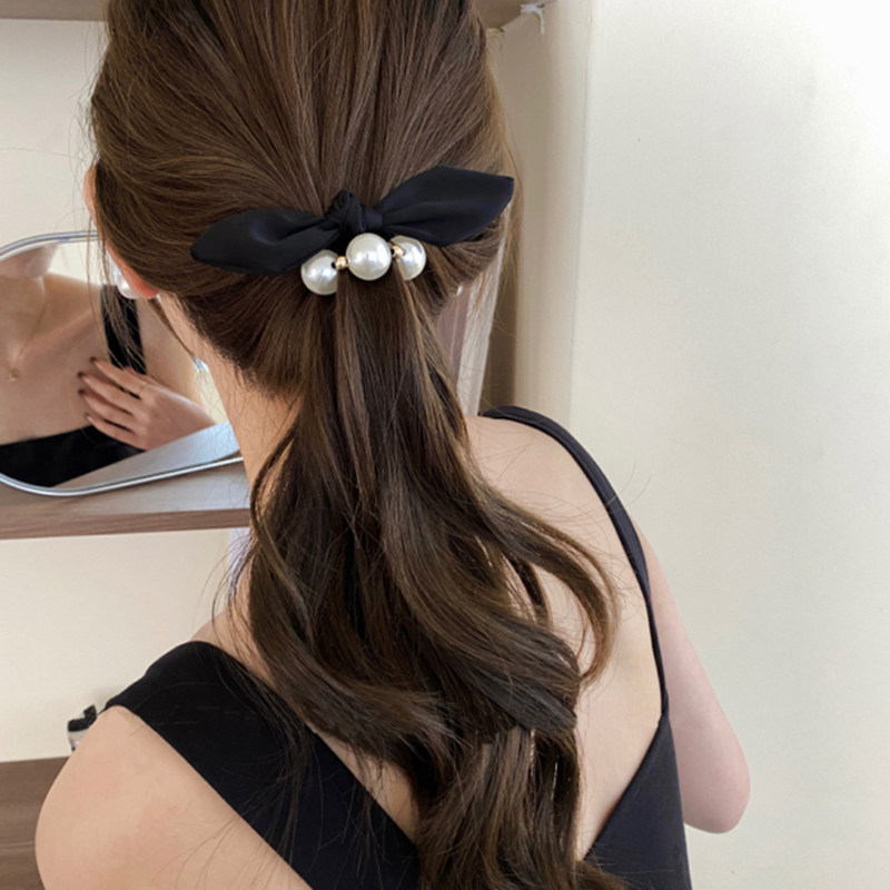 两个装珍珠蝴蝶结发圈女气质马尾橡皮筋耐用扎头发头绳丸子头头饰
