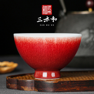 全手工原矿釉郎窑红茶盏盖碗 三木和郎红主人杯单杯个人专用茶杯