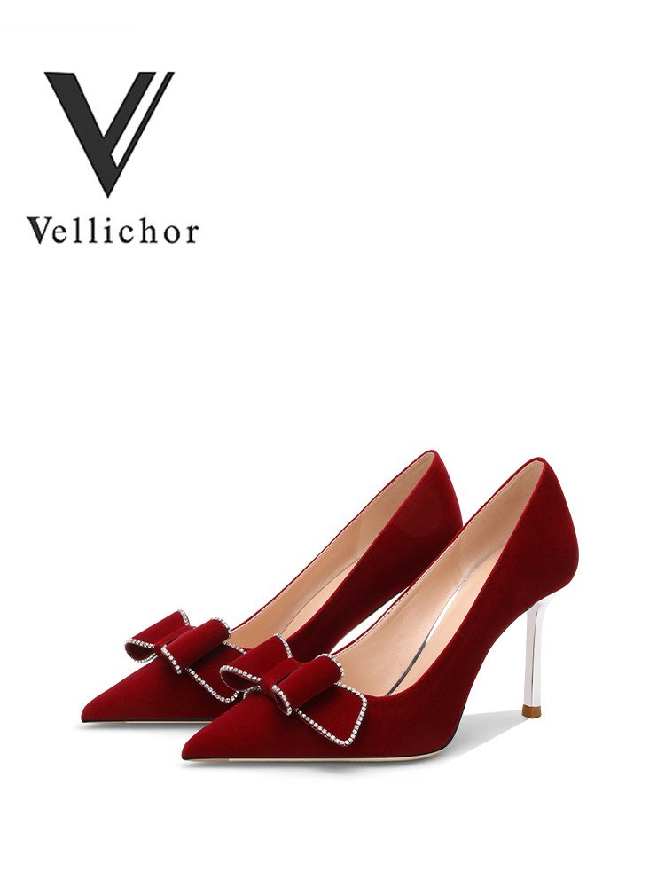 RHINESTONE BOW HIGH HEELS WEDDING SHOES SEXY XIUHE WEDDING DRESS TWO WEAR NOT TIRED FEET STILETTO RED BRIDE BRIDE WEDDING SHOES