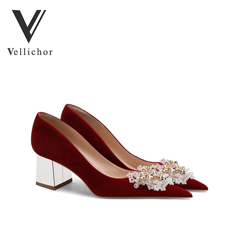 红色婚鞋不累脚粗跟新娘鞋