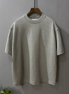 400g纯棉高克重创意做旧磨边短袖T恤男美式高端大码阔版宽松半袖