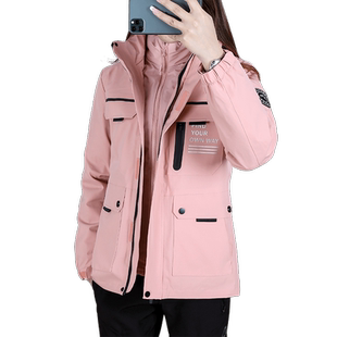 羽绒冲锋衣男女冬季加绒加厚三合一可拆卸防风衣外套情侣潮登山服