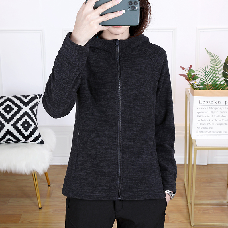 户外抓绒衣女加绒加厚连帽双面绒