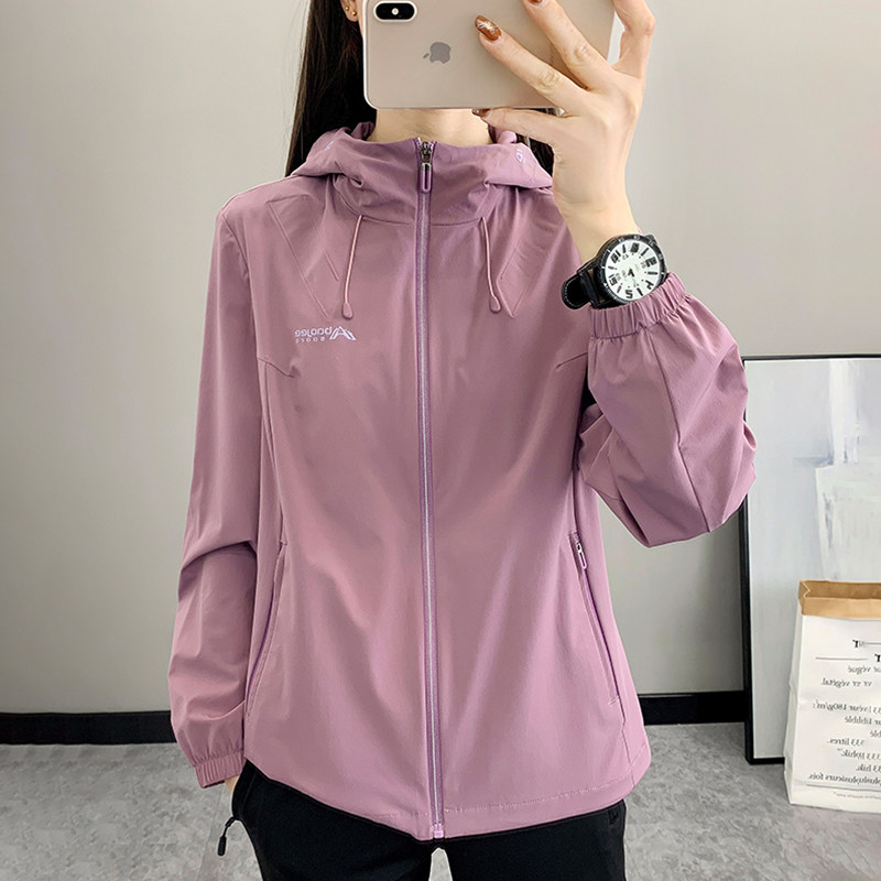 冲锋衣女式春秋薄款网眼内衬弹力透气风衣户外徒步运动登山服外套