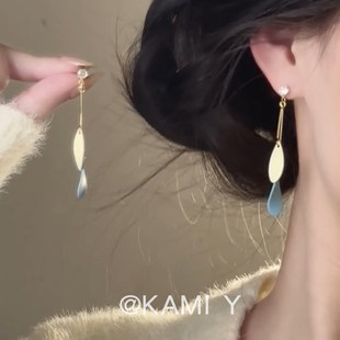 Y小清新森系叶子流苏耳环女气质长款 KAMI 显瘦甜美超仙耳钉耳饰