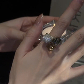 高级感镶钻美拉德方块戒指女夏季 轻奢小众设计精致气质开口食指戒