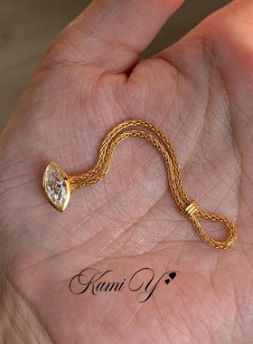 中古vintage金色马眼钻链条戒指