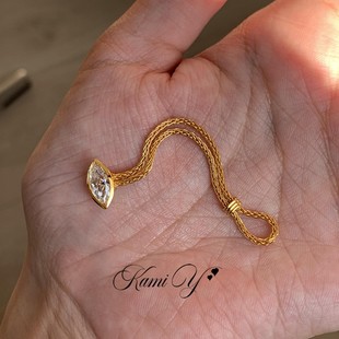 中古vintage金色马眼钻链条戒指女独特设计轻奢高级感食指戒软戒