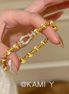 KAMI Y中古拉丝猫眼马蹄扣手链女重工高级感精致轻奢时尚百搭手串