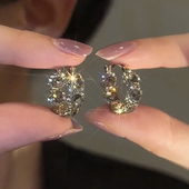 高级感镶钻金属圆形耳扣耳环女轻奢气质小众设计百搭时尚 简约耳饰